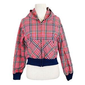 Vintage Cropped Plaid Hooded Lightweight Jacket